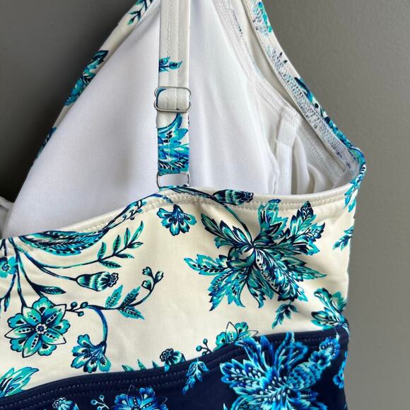 Lands’ End Surplice Blue and White Underwire Tankini Swim Top Size 12 - Picture 4 of 6